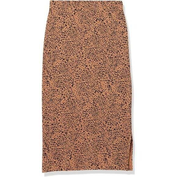 Womens Pull On Midi Skirt Stretch Jersey Knit Elastic Waist Side Slit Skirt - Picture 6 of 7